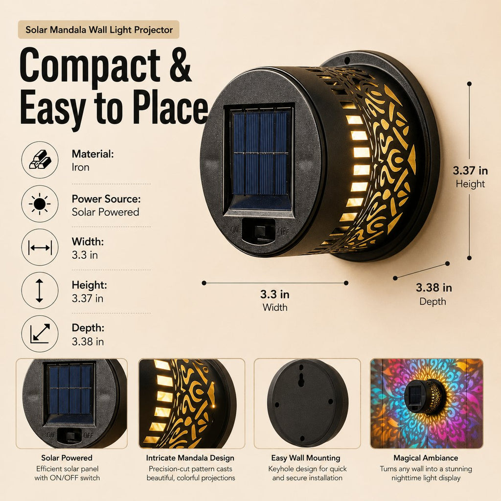 🌙Solar Mandala Wall Light Outdoor Garden Fence Projector Lamp Patio Ambient Decor
