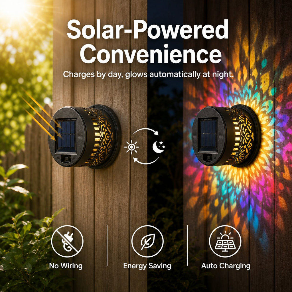 🌸Solar Mandala Wall Light Outdoor Garden Fence Projector Lamp Patio Ambient Decor