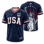 🇺🇸 USA Liberty Soccer Jersey – Patriotic American Flag V-Neck Football Shirt | Red White Blue Statue of Liberty Fan Jersey for Men & Women