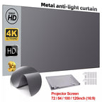 120 Inch Projector Screen, 4K Metal Lightproof Foldable Portable Movie Screen 16:9 for Home Theater Party Office Classroom Outdoor Indoor, Easy Installation with Velcro HD Projector Screen