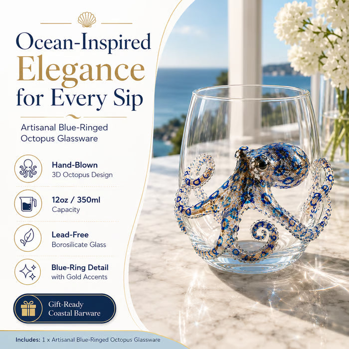🐟Artisanal Blue Ringed Octopus Glassware
