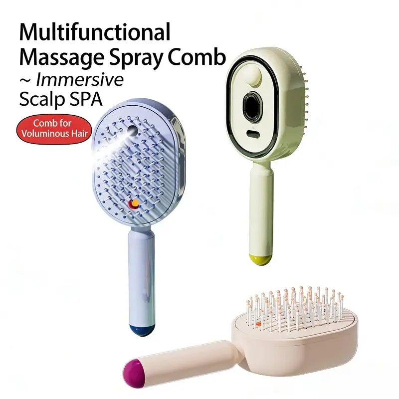 💆‍♀️ 3-in-1 Spray Comb – Mist + Massage + Red Light, Anti-Frizz, Detangling