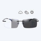 Diamond Edge Frameless Glasses – Blue Light Blocking Clear Readers for Men & Women. Lightweight Metal Temple Decor, Ideal for Gaming, Office, or Street Style.