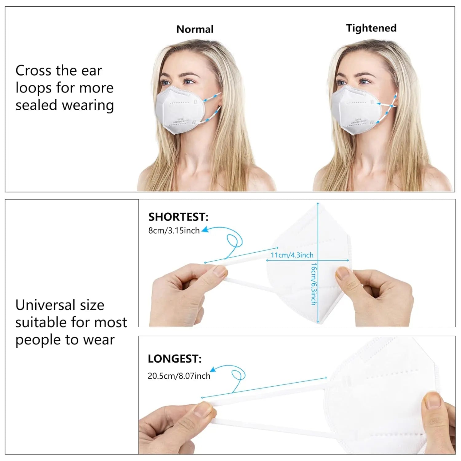 100 pieces - KN95 Mask, 5-layer breathable design, excellent ventilation effect, suitable for decoration and outdoor use