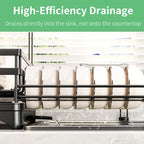 Foldable Over Sink Dish Drying Rack｜Pull-Out 2-Tier Dish Drainer with Utensil Holder｜Space Saving Kitchen Organizer for Small Kitchens
