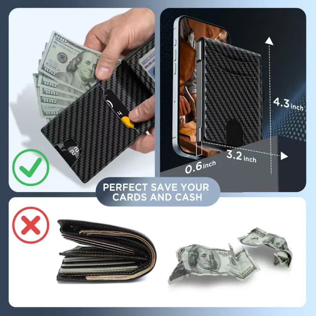 ✨New Wallet for Men - Pop Up Case, Cash Slot, and Credit Card Slot - Aluminum Wallet with RFID Blocking, Minimalist Leather Wallet Front Pocket with ID Window