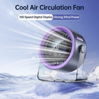 🔥Coolhill Desktop Fan Turbo Table Fan Travel Vacation Essentials for Office 100-Speed Digital Display Low Noise Rechargeable Battery Dual Adjustment Modes Quiet Cooling Quiet Desk Fan Portable