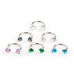 6pcs Value Pack 316L medical-grade titanium steel 18G 1.0mm Horseshoe Nose Hoop Internally Threaded Gems Nose Ring with Free Ball Holder & Guiding Needle