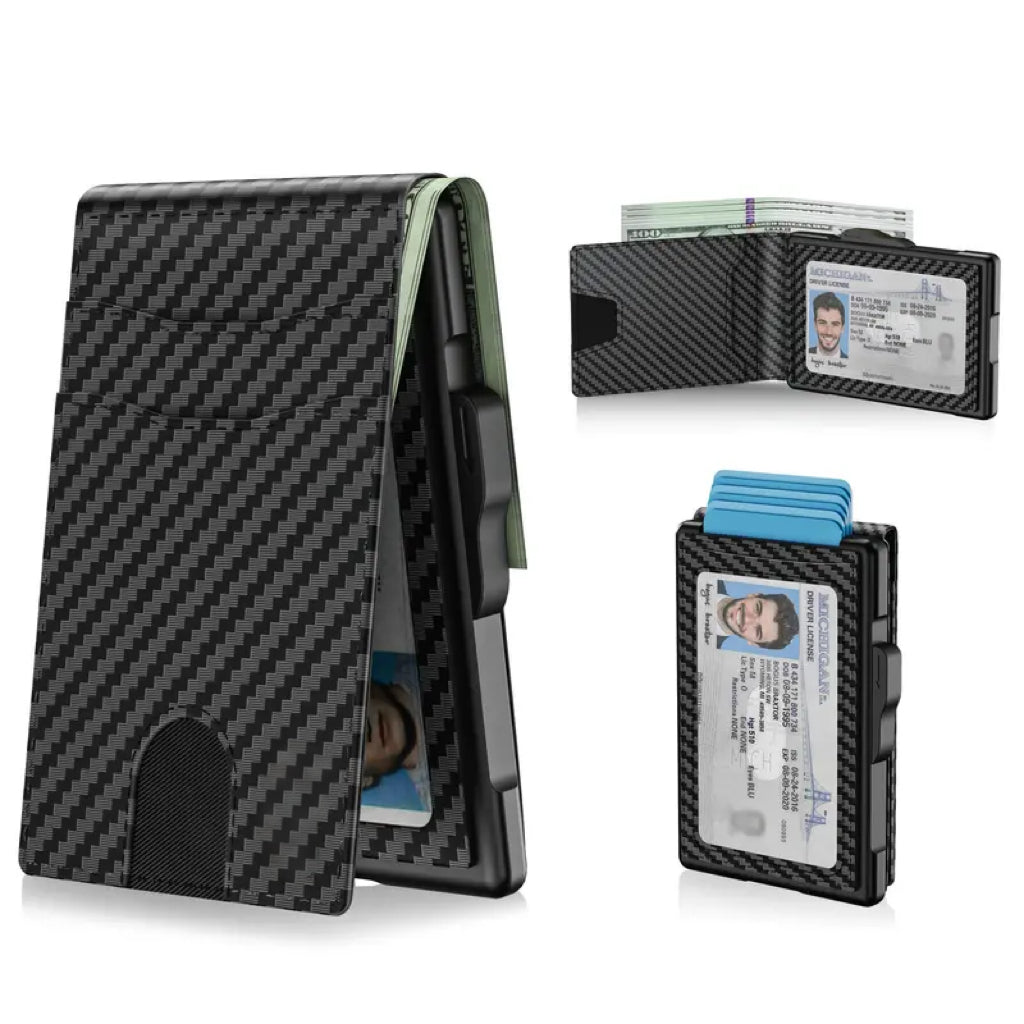 💰Pop-Up Wallet – Aluminum + Leather, RFID Blocking, Cash & Card Slots