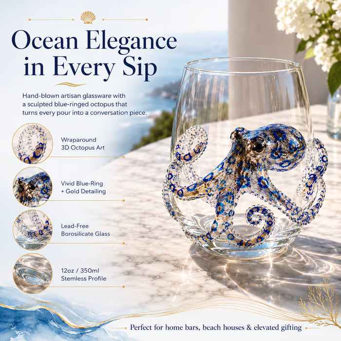 🐟Artisanal Blue Ringed Octopus Glassware