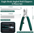 3Pcs Eagle-Beak Ingrown Toenail Clipper  – Ultra Sharp, Precision 30° Curved Blade, Splash-Proof