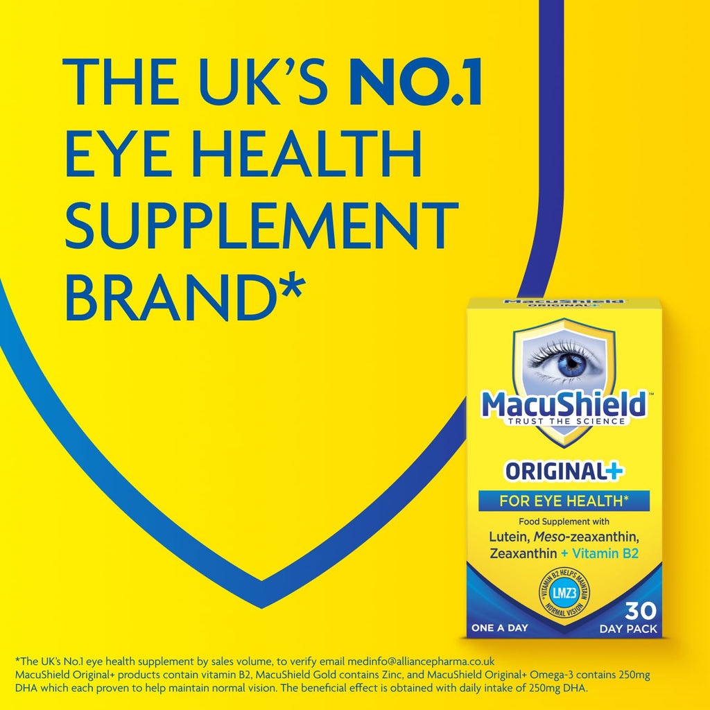 MacuShield Original Plus Capsules - 90-Day Pack, Eye Health Supplement* with Lutein Zeaxanthin and Meso-Zeaxanthin + Vitamin B2 (Riboflavin) which Helps Maintain Normal Vision
