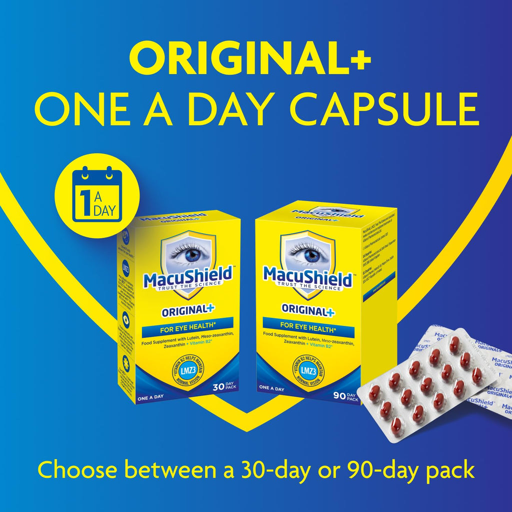 MacuShield Original Plus Capsules - 90-Day Pack, Eye Health Supplement* with Lutein Zeaxanthin and Meso-Zeaxanthin + Vitamin B2 (Riboflavin) which Helps Maintain Normal Vision