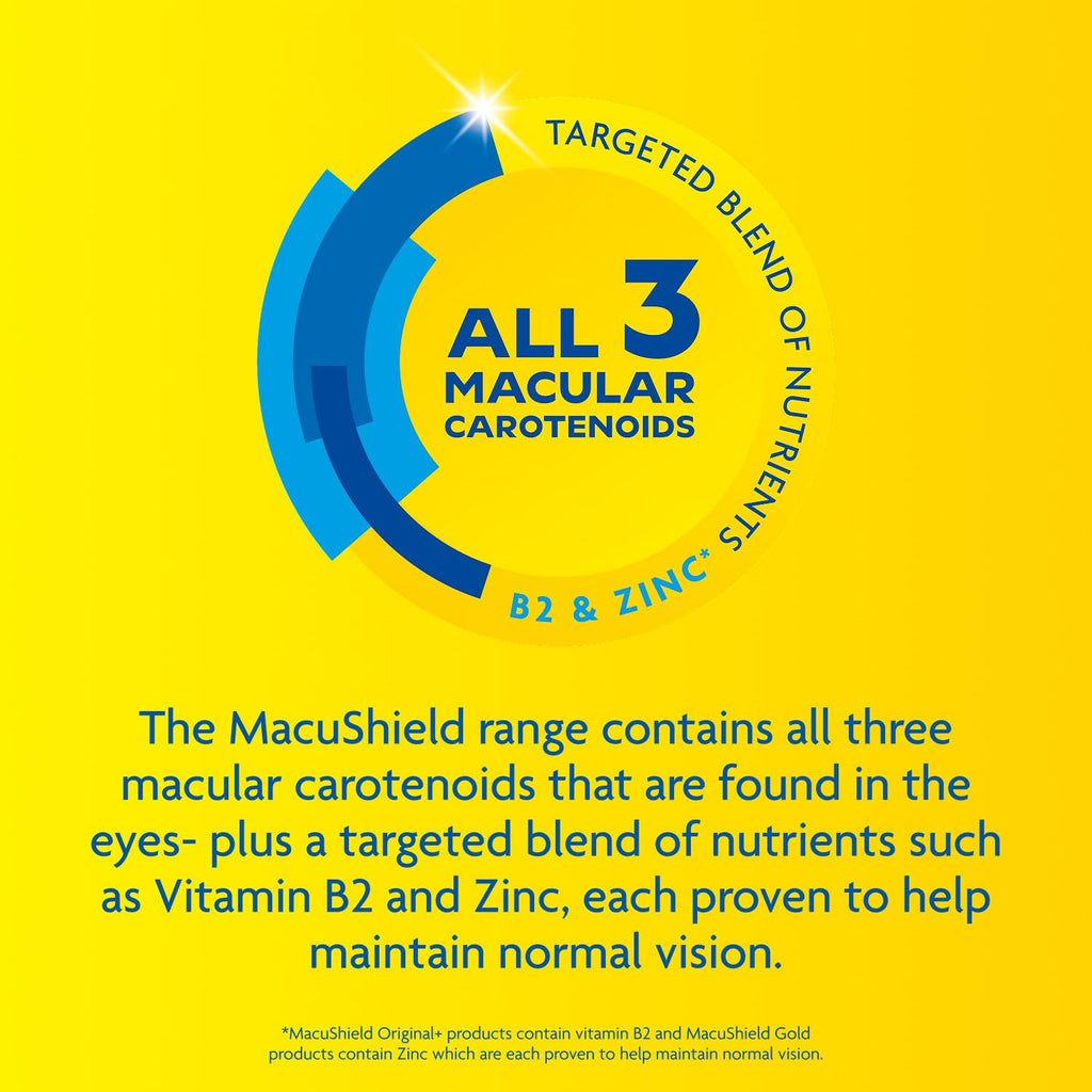 MacuShield Original Plus Capsules - 90-Day Pack, Eye Health Supplement* with Lutein Zeaxanthin and Meso-Zeaxanthin + Vitamin B2 (Riboflavin) which Helps Maintain Normal Vision