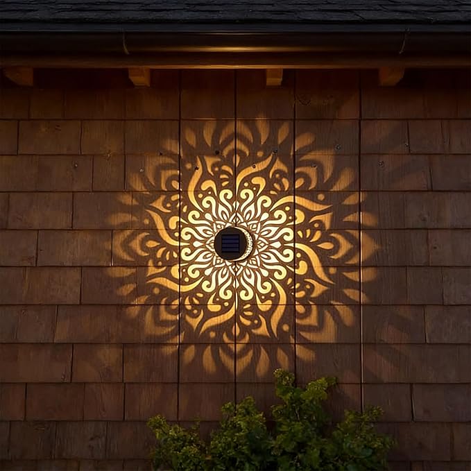 Solar Mandala Wall Light Outdoor Garden Fence Projector Lamp Patio Ambient Decor