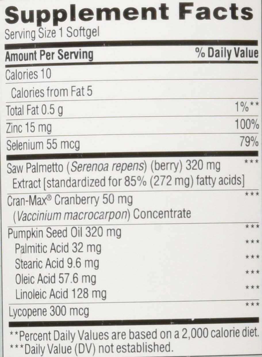 TruNature Prostate Plus Health Complex - Saw Palmetto with Zinc, Lycopene, Pumpkin Seed, Cranberry - 250 Softgels (1 Bottle)