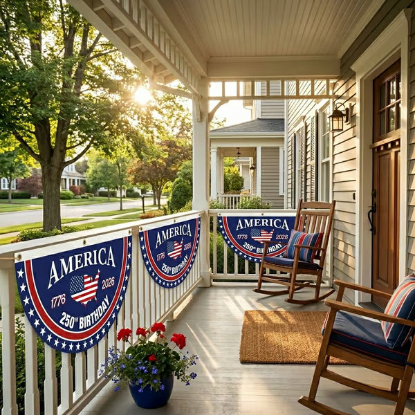🗽USA 250th Anniversary Patriotic Fan Flag – Half-Round Porch Banner for 2026 Celebration🦅