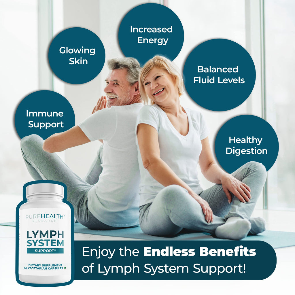 PUREHEALTH RESEARCH Lymph System Support - Lymphatic Drainage Supplement for Women & Men - Bromelain, Echinacea, Dandelion, Burdock Root, Lemon Powder, Kelp, Cleavers & More - 60 Capsules