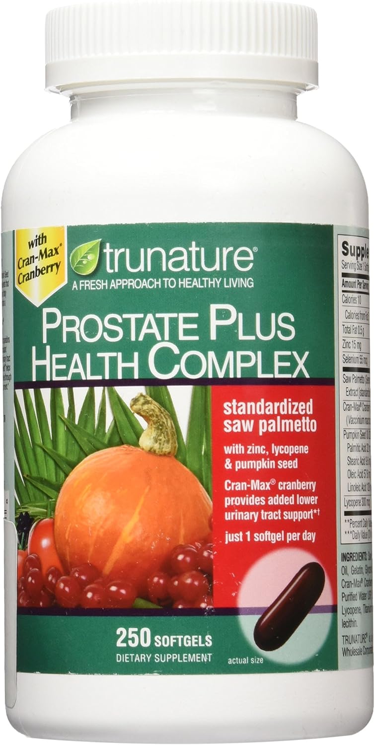 TruNature Prostate Plus Health Complex - Saw Palmetto with Zinc, Lycopene, Pumpkin Seed, Cranberry - 250 Softgels (1 Bottle)