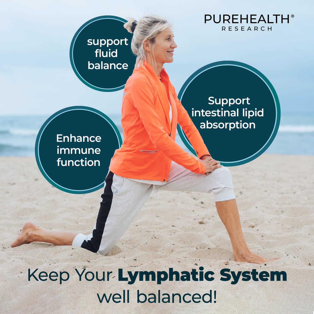PUREHEALTH RESEARCH Lymph System Support - Lymphatic Drainage Supplement for Women & Men - Bromelain, Echinacea, Dandelion, Burdock Root, Lemon Powder, Kelp, Cleavers & More - 60 Capsules