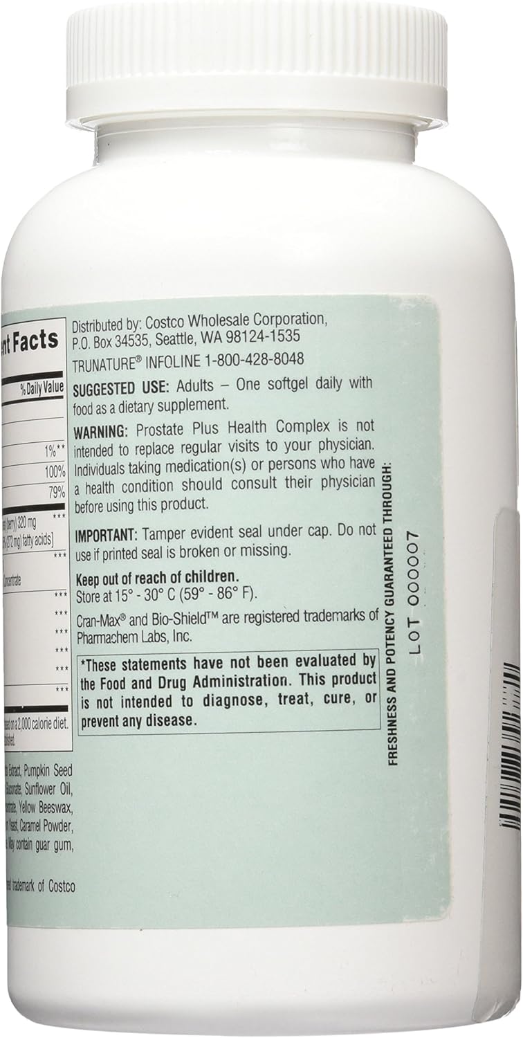 TruNature Prostate Plus Health Complex - Saw Palmetto with Zinc, Lycopene, Pumpkin Seed, Cranberry - 250 Softgels (1 Bottle)