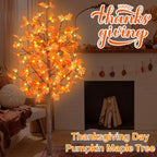 6FT LED Artificial Maple Tree, 160 Warm White Lights Fall Decor Tree with Orange Leaves, Knock-Down Lighted Maple Tree for Thanksgiving Halloween Indoor Outdoor Autumn Home Decor