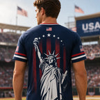 🇺🇸 USA Liberty Soccer Jersey – Patriotic American Flag V-Neck Football Shirt | Red White Blue Statue of Liberty Fan Jersey for Men & Women