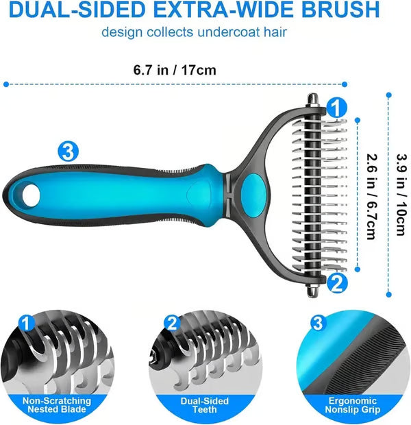✨ Double-Sided Pet Rake – Deshedding Tool for Dogs & Cats 🐶🐱