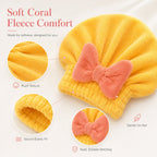 Soft Coral Fleece Hair Drying Cap With Cute Bow🎀
