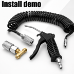 💨 High Flow Air Blow Gun Kit with 16FT Coiled PU Hose & Brass T-Fitting