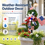 USA 250th Anniversary Patriotic Topiary Garden Stake, Red White Blue Yard Decor for 4th of July, Memorial Day & Independence Day