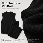 Mens 2 Piece Rib Knit Sweatsuit Summer Sleeveless Tank Top Baggy Wide Leg Pants Set Vacation Beach Outfit for Men
