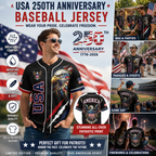 🦅USA 250th Anniversary All-Over Print Patriotic Baseball Jersey