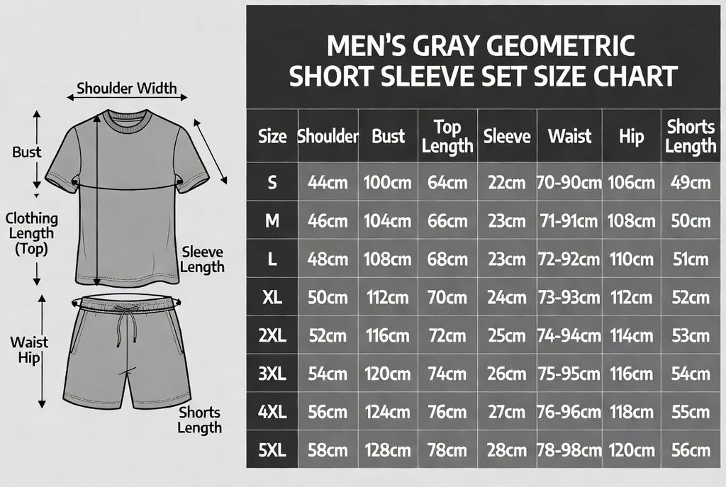 🩳Men's geometric print short-sleeved T-shirt paired with drawstring shorts two-piece set