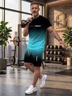 ⚡ Men’s Gradient Short Sleeve Tracksuit 2-Piece Set