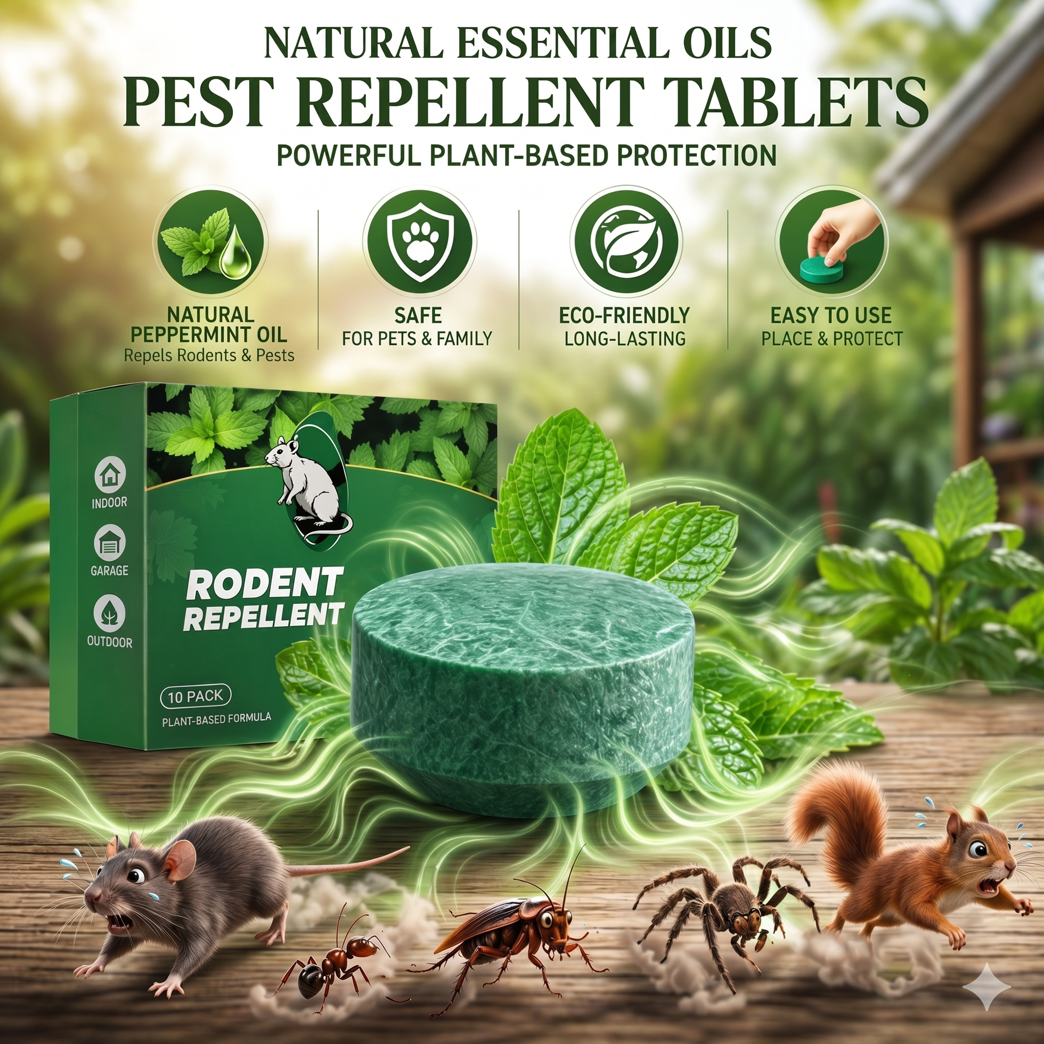 Last Day 50% OFF🟢 Natural Peppermint Rodent Repellent Tablets – 12 Pack