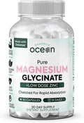 Organics Ocean Pure Magnesium Glycinate with Zinc - Maximum Strength Chelated Magnesium Supplement for Women and Men for Muscle Cramps and Sleep Support - 90 Capsule