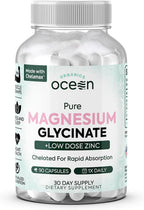 Organics Ocean Pure Magnesium Glycinate with Zinc - Maximum Strength Chelated Magnesium Supplement for Women and Men for Muscle Cramps and Sleep Support - 90 Capsule