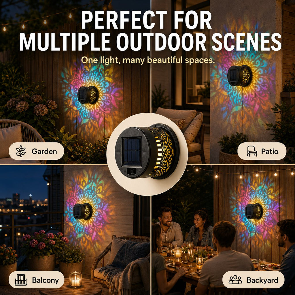 ✨Solar Mandala Wall Light Outdoor Garden Fence Projector Lamp Patio Ambient Decor