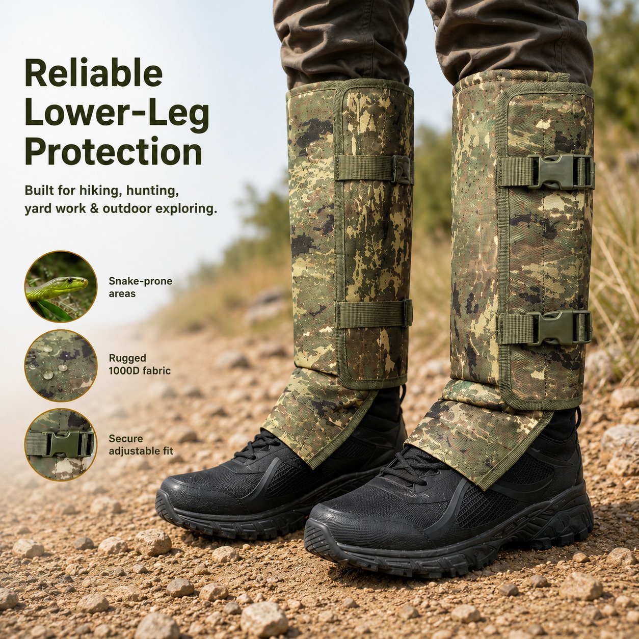 🔥Unisex Adjustable Outdoor Snake-Resistant Leg Gaiters, Abrasion-Resistant Durable Fabric Protective Gear for Hunting, Hiking