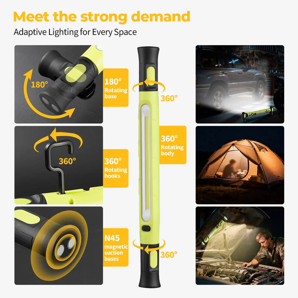 🔥Under Hood Work Light Bar, 3000LM LED Magnetic Light Bar with Hooks, 5200mAh Cordless Rechargeable Hood Light Fathers Day Dad Gifts for Men/Mechanic/Car Repairing/Garage