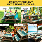Stretch Tablecloth with Bench Covers & Carrying Bag - Waterproof Polyester Picnic Table Cover Set for Outdoor Patio Furniture