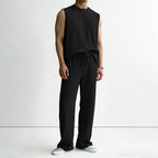 Mens 2 Piece Rib Knit Sweatsuit Summer Sleeveless Tank Top Baggy Wide Leg Pants Set Vacation Beach Outfit for Men