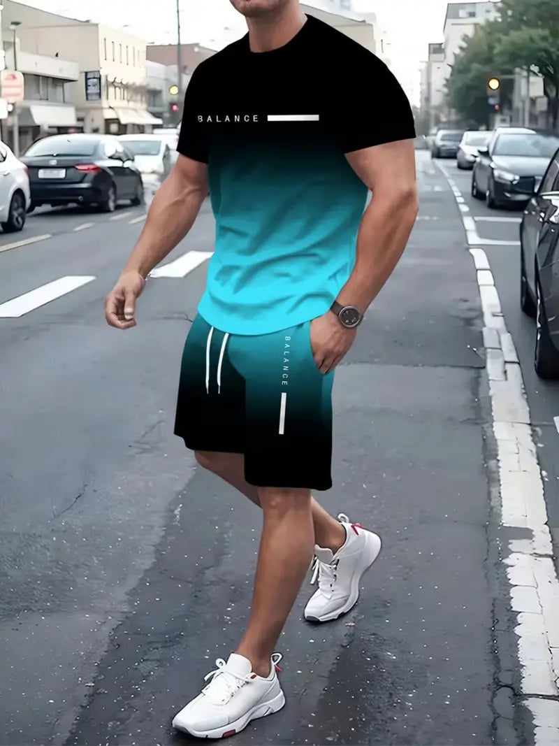 🔥Men’s Gradient Short Sleeve Tracksuit 2-Piece Set