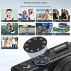 WIKICO WD08 4K Digital Camera, 64MP Vlogging Camera with 180° Flip Screen, 18X Digital Zoom, Compact Point and Shoot Camera, Portable Mini Camera for Teens, Beginners, Gift, 4 Colors Black/White/Green/Brown