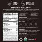 Mornis mushroom coffee cup with steaming organic coffee alternative, featuring earthy mushroom and coffee blend in a natural setting.