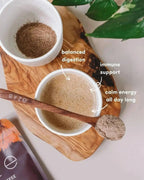 Mornis RYZE Organic Mushroom Coffee package showing the coffee bag with branding and product details for energy and mental clarity.